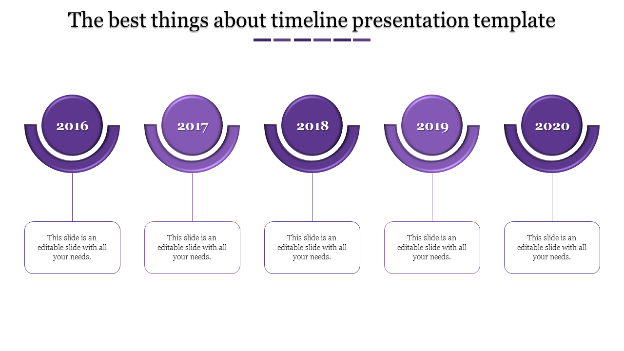 Stunning Timeline Presentation Template In Purple Color